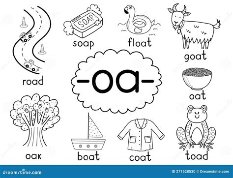 Oa Digraph Spelling Rule Black And White Educational Poster For Kids