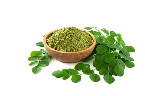 Moringa En Poudre Moringa Oleifera Dans Un Bol En Bois Avec Des