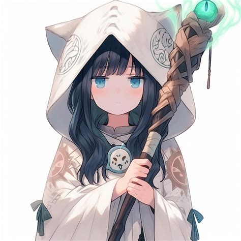 Premium Photo | A girl with a staff in the style of anime and classic ...