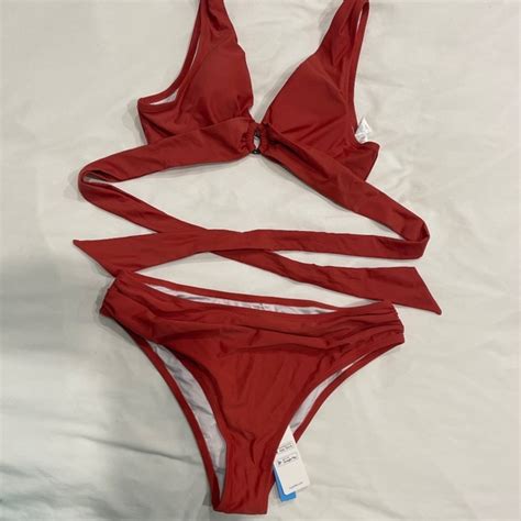 Cupshe Swim Cupshe Bikini Top Medium And Bottom Large Orange Poshmark