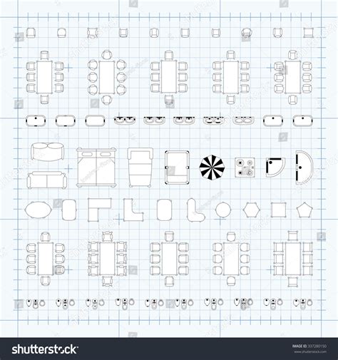 Tables Chairs Vector Illustration Interior Outline Vector De Stock Libre De Regalías