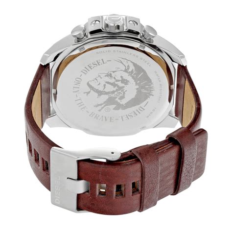 Diesel Mega Chief Chronograph Grey Dial Brown Leather Men's Watch ...