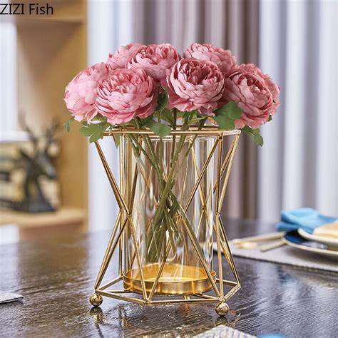 Goldene Vase Metall Blumen Topf Floral Blume Anordnung Berzogene