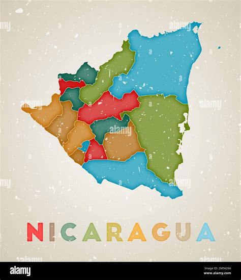 Mapa de Nicaragua Cartel de país con regiones de colores Vieja