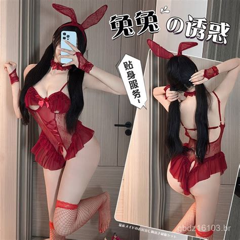Conjunto De Uniforme De Coelhinha Sexy Cosplay Para Mulheres Lingerie De Renda Recortes