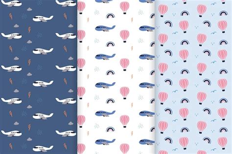 Premium Vector Seamless Pattern With Aircraft And Hot Air Balloon