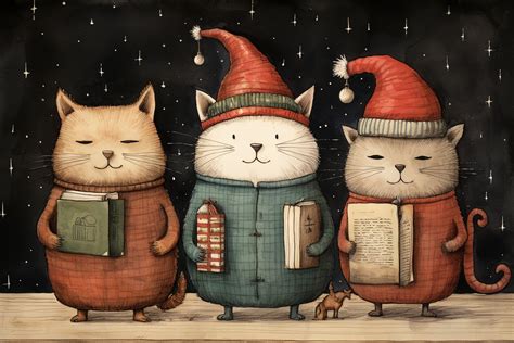 Three Cats Christmas Art Free Stock Photo Public Domain Pictures