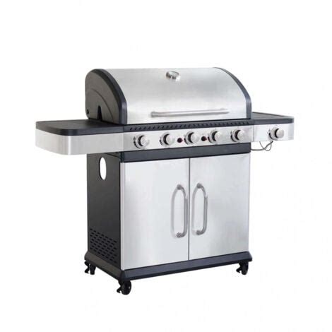 Barbecue A Gas Inox 5 Fuochi 1 In Acciaio Cm 144x57x112 ANGUS