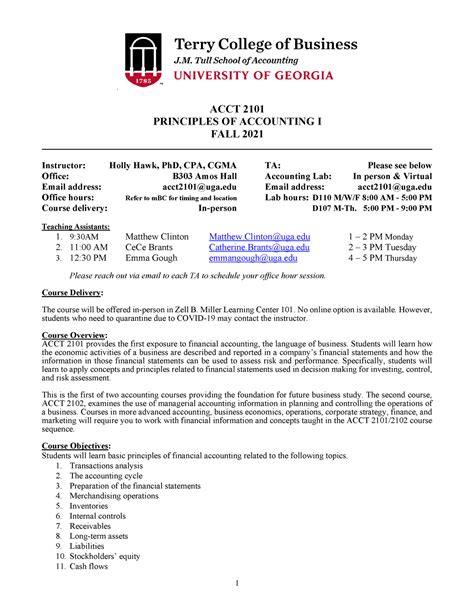 Syllabus Final Fa Acct Principles Of Accounting I