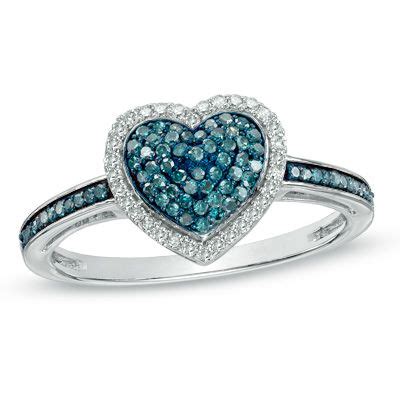 1 3 CT T W Enhanced Blue And White Diamond Heart Ring In Sterling