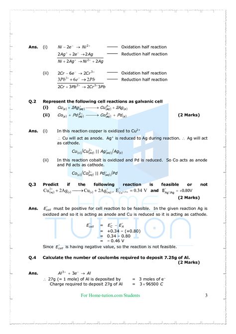 Important Questions For Class 12 Chemistry Chapter 3 Electrochemistry