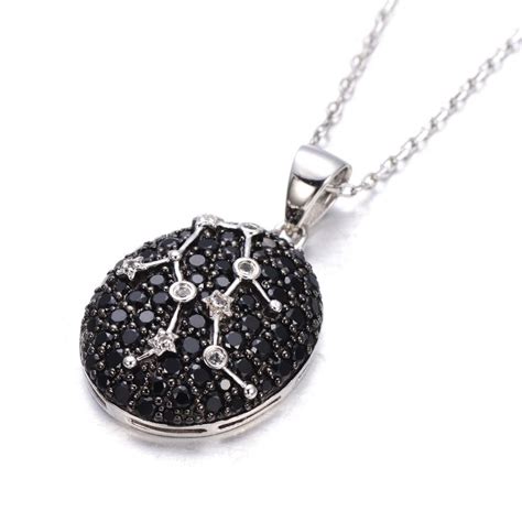 Hutang Gemini Constellation Black Spinel White Topaz Pendant Solid