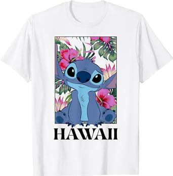 Disney Lilo Stitch Hawaii Hibiscus Cute Floral Portrait Manche Mi