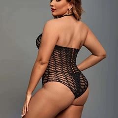 Flirtatious Black Stretch Fishnet Lace Bodystocking Teddy Lingerie Fire