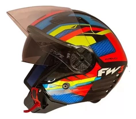 Capacete Aberto Fw3 X Open Fox Laranja Oculos Interno