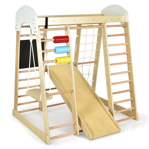 8 In 1 Wooden Climber Play Set With Slide And Swing For Kids Costway