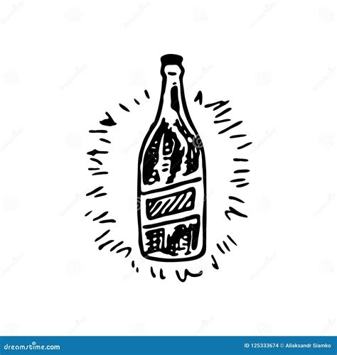 Hand Drawn Bottle Of Beer Doodle Sketch Food And Drink Icon Stock