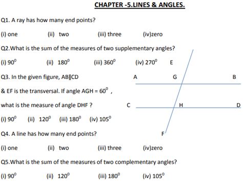 Cbse Class 7 Mathematics Lines And Angles Mcqs Set B Multiple Choice Questions For Lines And