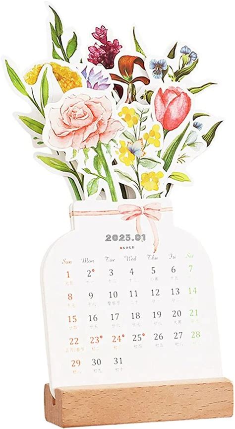 2024 Creative Flower Desk Calendar, Vase Shaped New Year Monthly Calendar Planner 3.9" x 9.4 ...