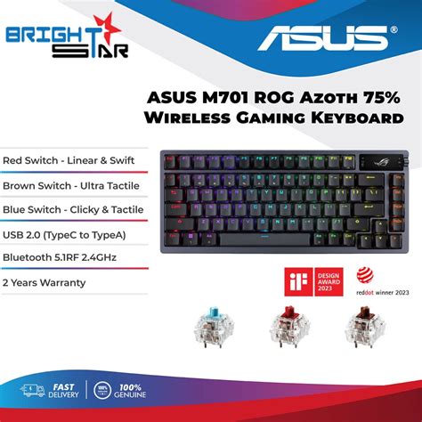 ASUS ROG Azoth M701 75 Wireless Hot Swappable Gaming Keyboard NX Red Blue Brown Switches