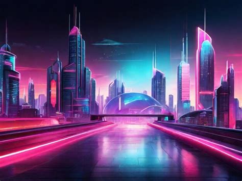 Paisajes urbanos futuristas con luces de neón vibrantes en el fondo