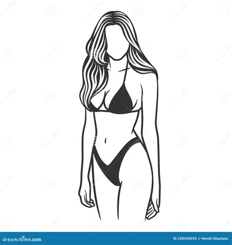 Belle Fille En Bikini Dessin Noir Et Blanc Illustration De Vecteur Illustration Du Concept