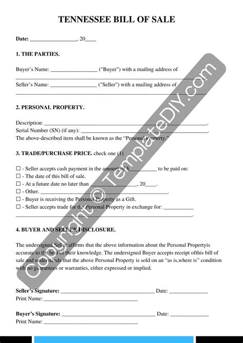 Tennessee Bill Of Sale Form Template Blank Printable In Pdf