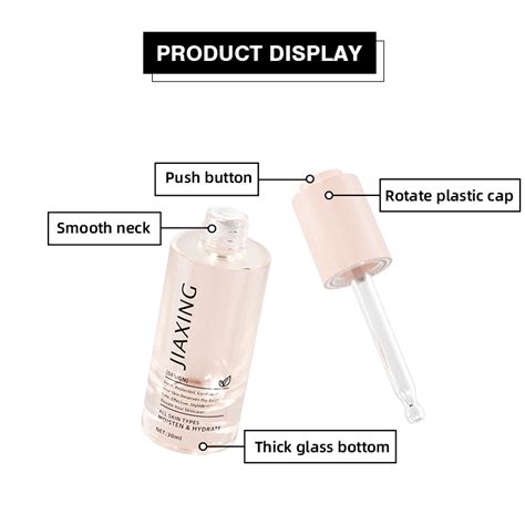 Custom Clear Frosted Serum Oil Bottle Push Button Cap White Pink Color