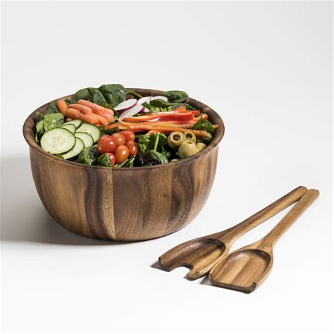 Gracie Oaks Acacia Wood Salad Bowl With Servers Wayfair Canada