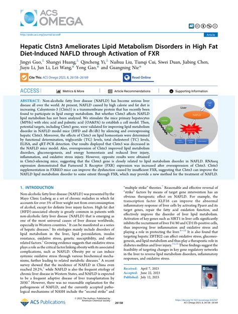 Pdf Hepatic Clstn3 Ameliorates Lipid Metabolism Disorders In High Fat