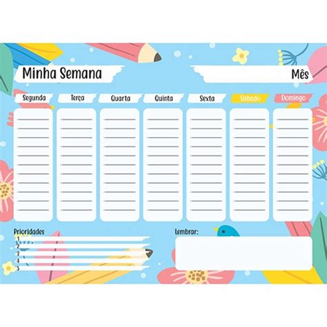 Planner De Mesa Semanal Escolar Azul 24 Folhas Papelaria Criativa