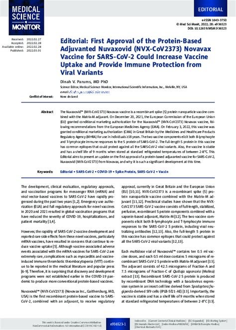 Pdf Parums Dv Editorial First Approval Of The Protein Based