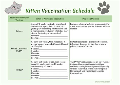 Kitten Vaccination Schedule Template - Fill Out, Sign Online and Download PDF | Templateroller