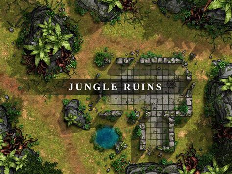 Jungle Ruins Digital Battlemap Gridnight Versions Dnd Battle Map