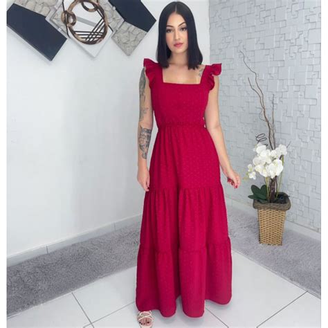 Vestido Longo Luxo Babada Na Manga Shopee Brasil