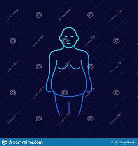 Obesity Line Icon Vector Pictogram Of Woman With Fat Belly Girl