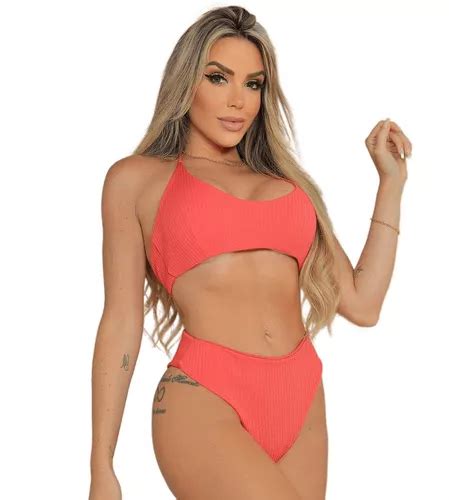 Biquini Feminino Top Faixa Canelado Hot Pant Cintura Alta MercadoLivre