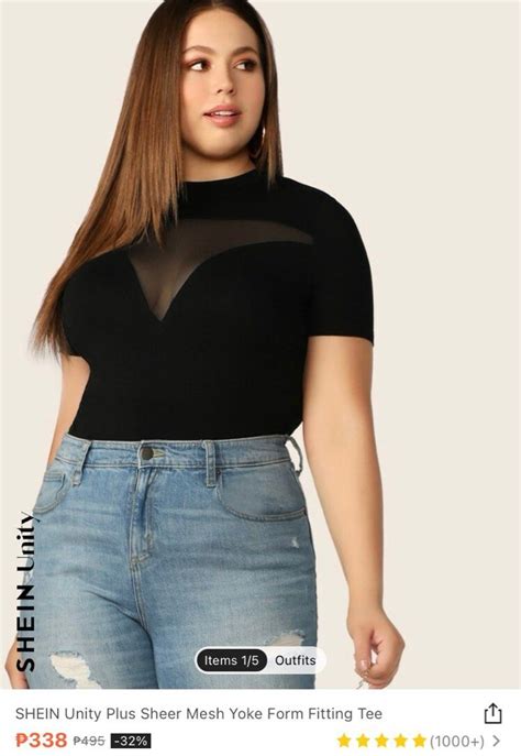 Brand New Shein Curve Plus Sheer Mesh Yoke Form Fitting Tee Size Xl