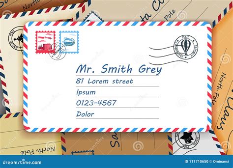 Pile Of Mailing Postal Address Mail Letters Post Stamp Template Vector