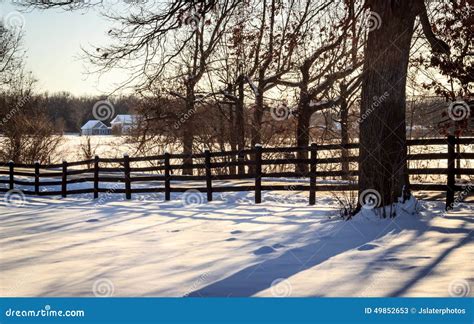 Old Fence On A Snowy Farm Stock Image Image Of Light