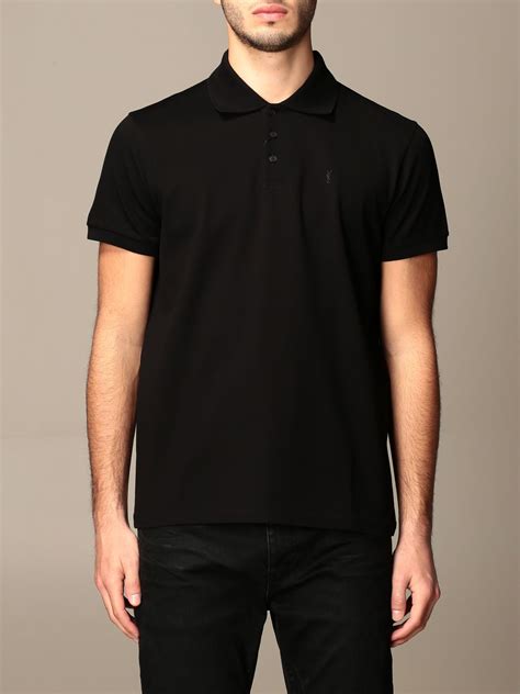 Saint Laurent Basic Polo Shirt In Piqué Cotton Black Polo Shirt Saint Laurent 554052 Yb2oc