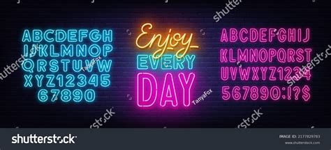 Enjoy Every Day Neon Quote On Brick Wall Royalty Free Stock Vector