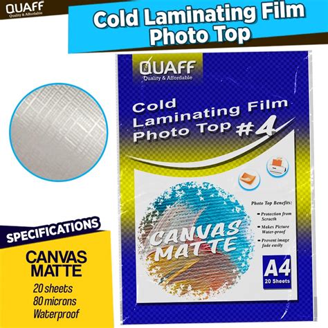 QUAFF Cold Laminating Film Photo Top A4 Size 80 Microns 20 Sheets Per