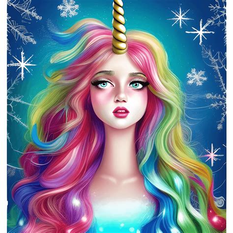 Beautiful Christmas Unicorn With Long Hair · Creative Fabrica