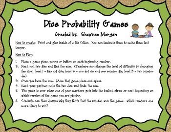 Dice Probability Math Games by Shawnee Morgan | TPT