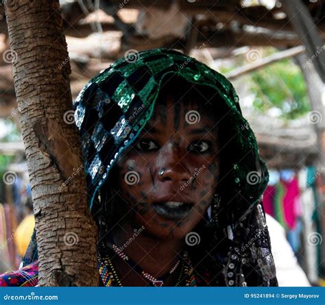 Portrait Of Tattooed Mbororo Aka Wodaabe Tribe Woman Poli Cameroon Editorial Stock Image