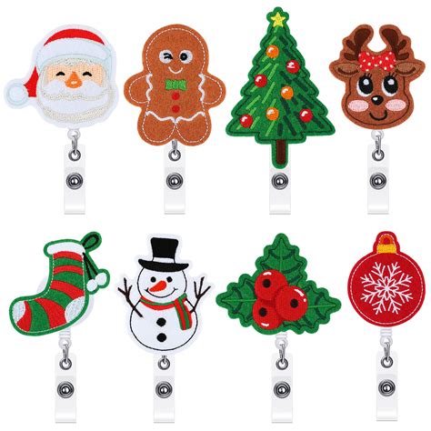 Pack Of Christmas Felt Nurse Badge Roll Retractable Cute Badge Holder