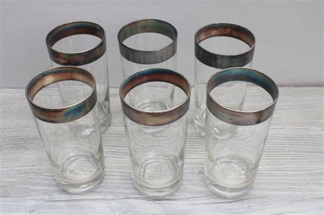 MCM Dorothy Thorpe Silver Band Highball Glasses Set Of Six Mod Vintage