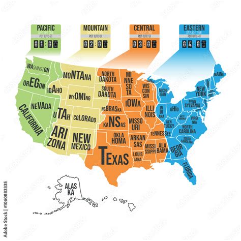USA time zones infographic map, united states of America time zone and ...