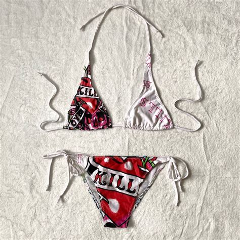 Ed Hardy Bikini Swimsuit 2000s Y2k Trashy Mcbling Grunge Goth Rock Punk Women S Fashion